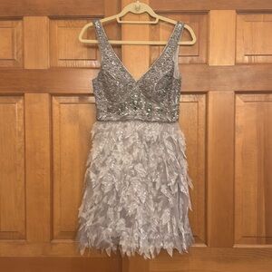 Sue Wong Beaded Silver Dress